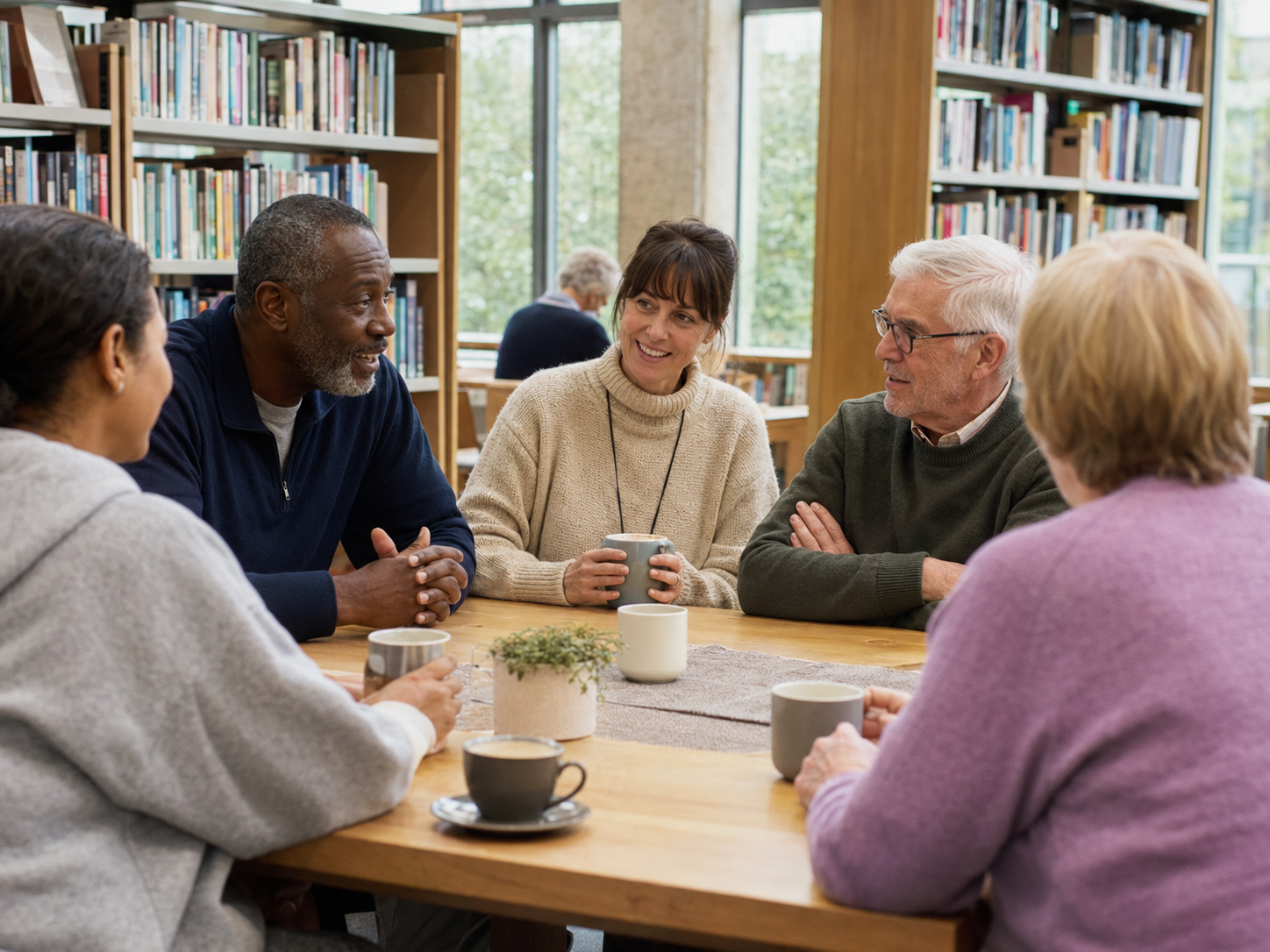 A welcoming coffee drop-in at a local library